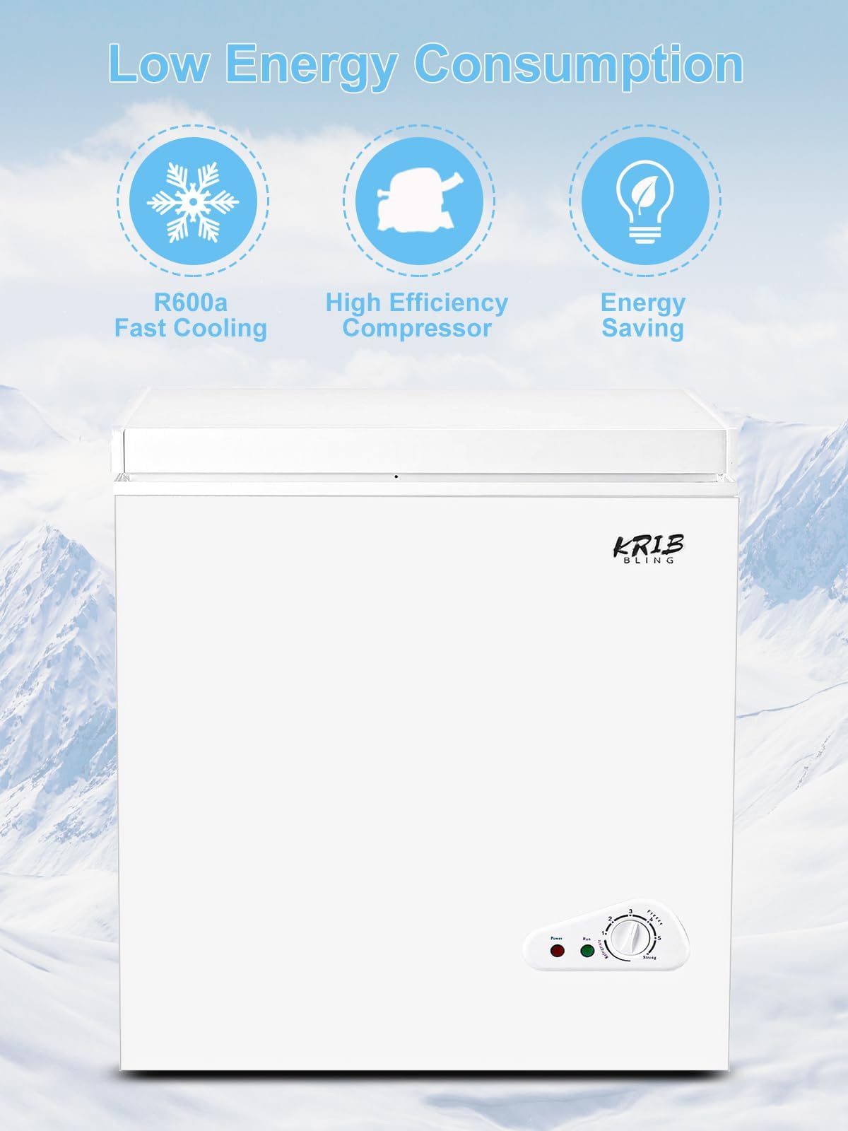 Chest Freezer 5.0 cu.ft Mini Adjustable 7 Thermostat Compact Deep Freezer Top Door Low Noise with Removable Basket Black