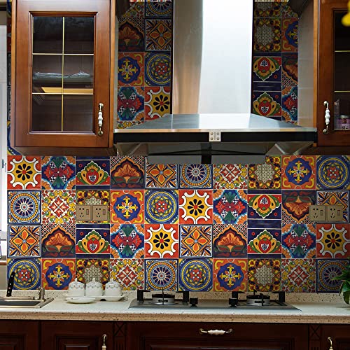 20 Pcs 4"¡¿4" Tile Stickers Peel and Stick, Self Adhesive Waterproof Removable Mandala Style Tiles Backsplash for Kitchen Bathroom Furniture Staircase DIY Home Decor (4"¡¿4", TS295)