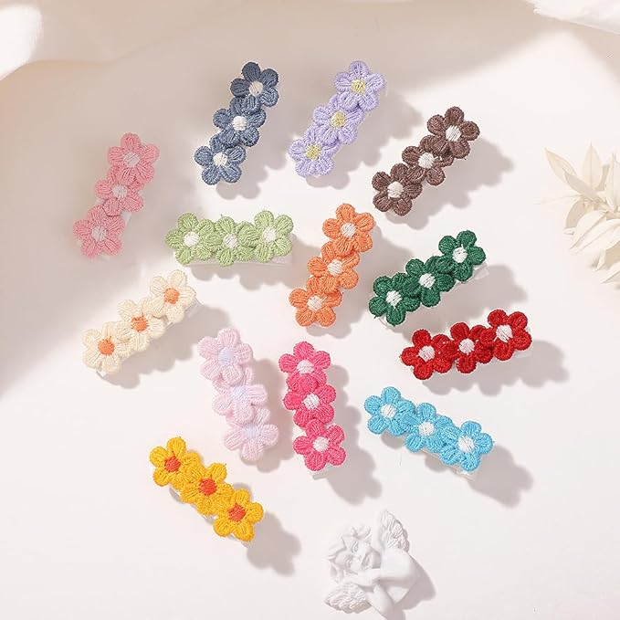 Baby Hair Clips -12Pcs Tiny Hair Barrettes for Baby Girls Fully Lined Wrapped by Soft Fabric Cloth Flower Hair Clips for Toddlers Girls Infants Kids
