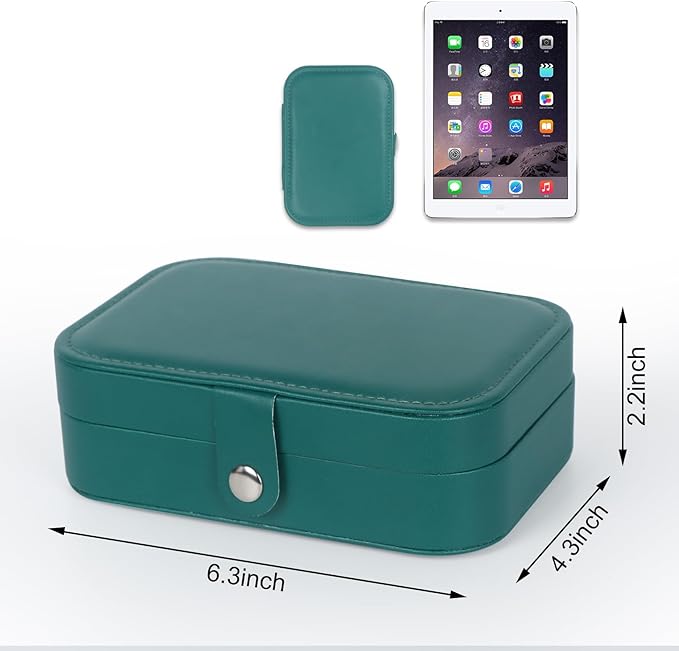 Hatori Travel Jewelry Box, PU Leather Small Jewelry Organizer for Women Girls, Portable Mini Travel Case Display Storage Holder Boxes for Stud Earrings, Rings, Necklaces, Bracelets (Ink Green)