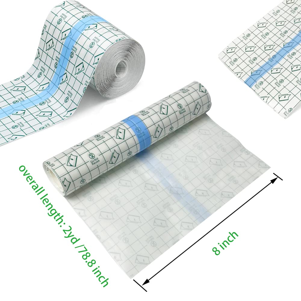 Tattoo Aftercare Bandage Roll 8" x 2 Yard - Waterproof Transparent Film for Tattoos Initial Healing and Skin Repair Adhesive Tattoo Supply Wrap