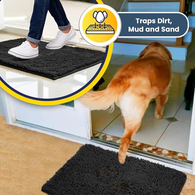 Muddy Mat® | Super Absorbent Door Mat Indoor, Microfiber Quick Dry Chenille Entryway Rug, Non-Slip Front Door Mat, Indoor Mats for Entryway, Machine Washable Pet Rug, Charcoal 19"x30"