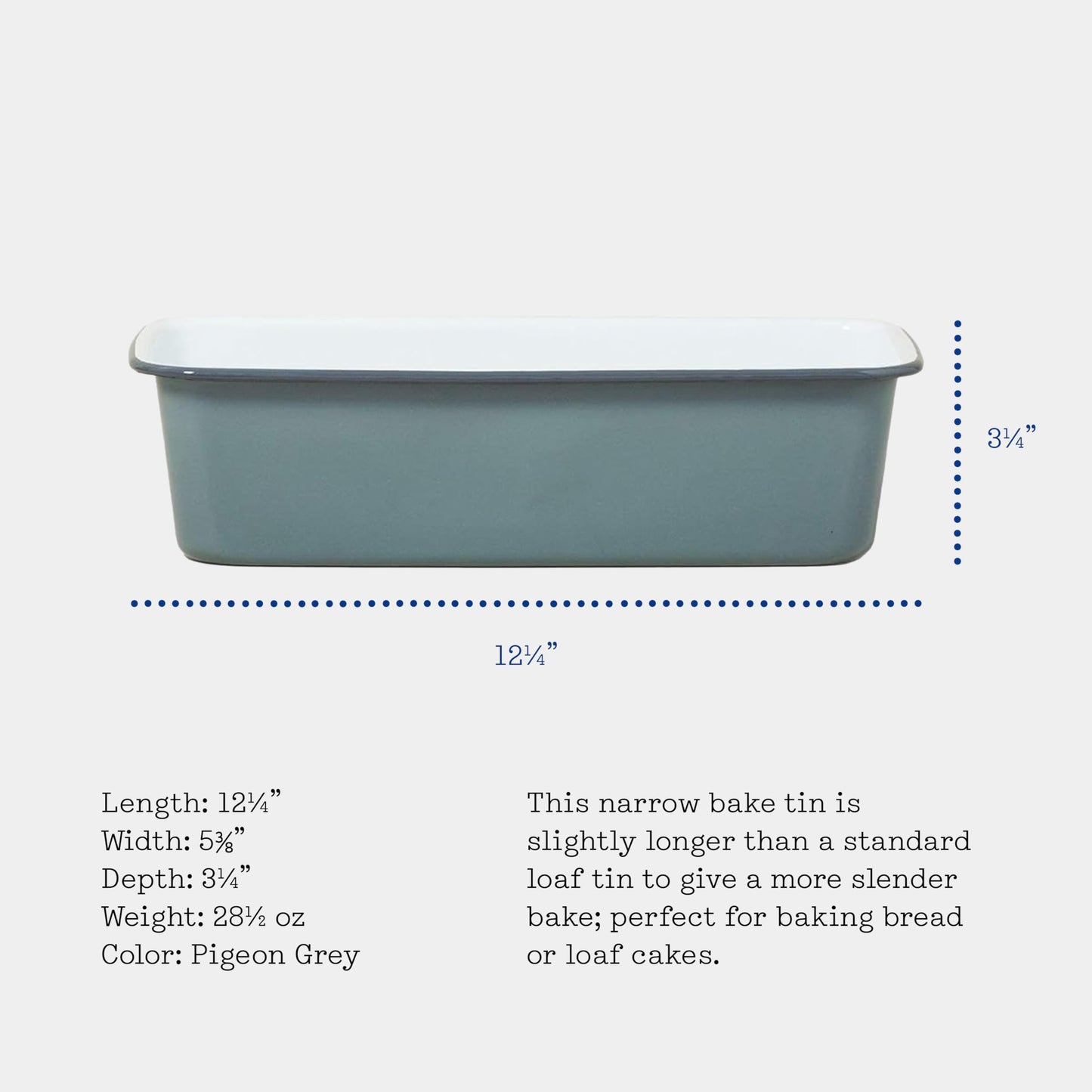 Falcon Enamelware Loaf Tin, Heavy-Gauge Steel, Enamel Tin 12"x 5", Oven Safe to 530°F, Dishwasher Safe & Freezer Safe (Pigeon Gray)