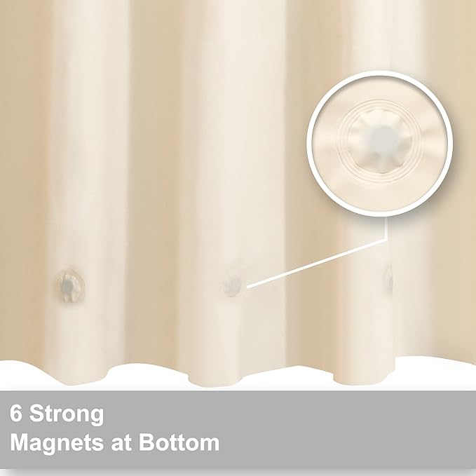 Barossa Design Beige Shower Curtain Liner with 6 Magnets - Waterproof PEVA Shower Liner for Bathroom, 72" x 72" Standard Size, PVC Free, Metal Grommets - Beige, 72x72
