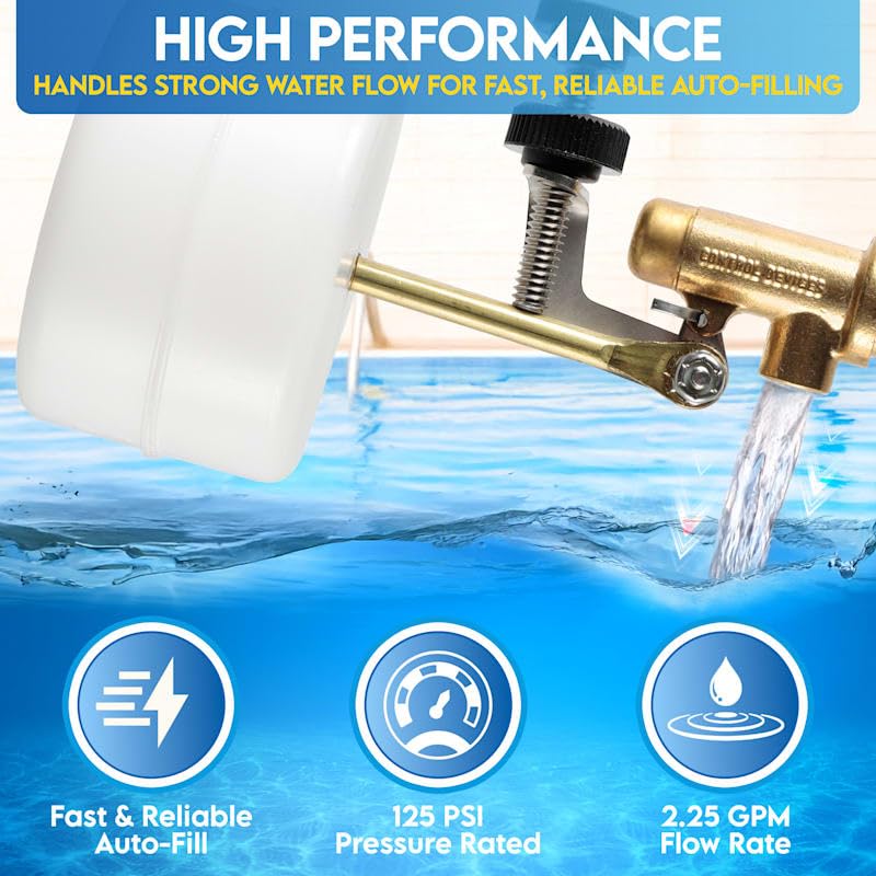 Float Tec Letro Pentair T26 EZ Adjustment Brass Float Valve 3/8" NPT Male Threads 3" Arm Autofill, Pool & Spa Water Filler Leveler, Fits 6" Canister