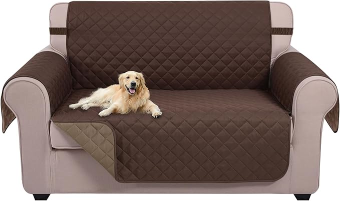 U-NICE HOME Loveseat Sofa Cover Reversible Couch Cover for Dogs with Elastic Straps Water Resistant Furniture Protector for Pets Couch Cover for 2 Cushion Couch (Loveseat, Chocolate/Taupe)