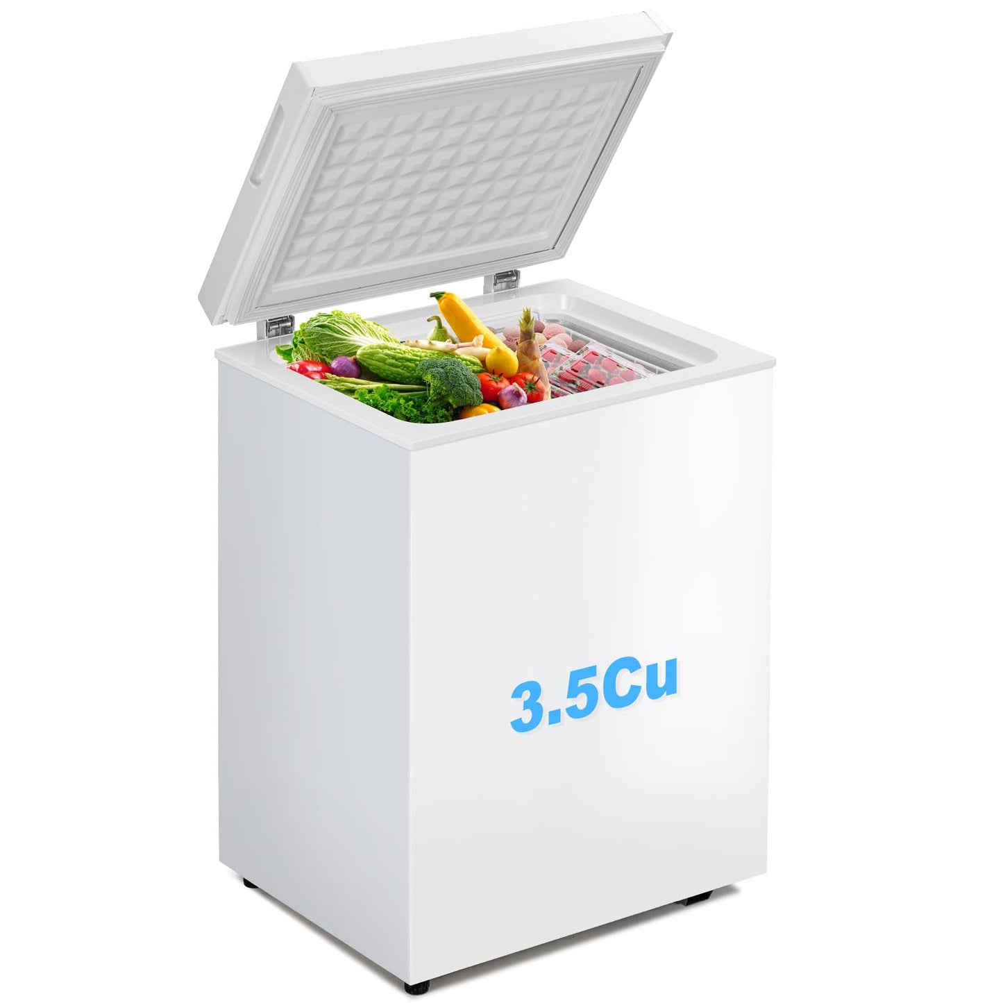 DOGHLY 3.5 Cu.Ft Chest Freezer, Small Deep Freezer with 7 Adjustable Temperature Levels, Mini Freezer for Office Garage Apartment, Compact Food Storage Small Freezer Chest, White