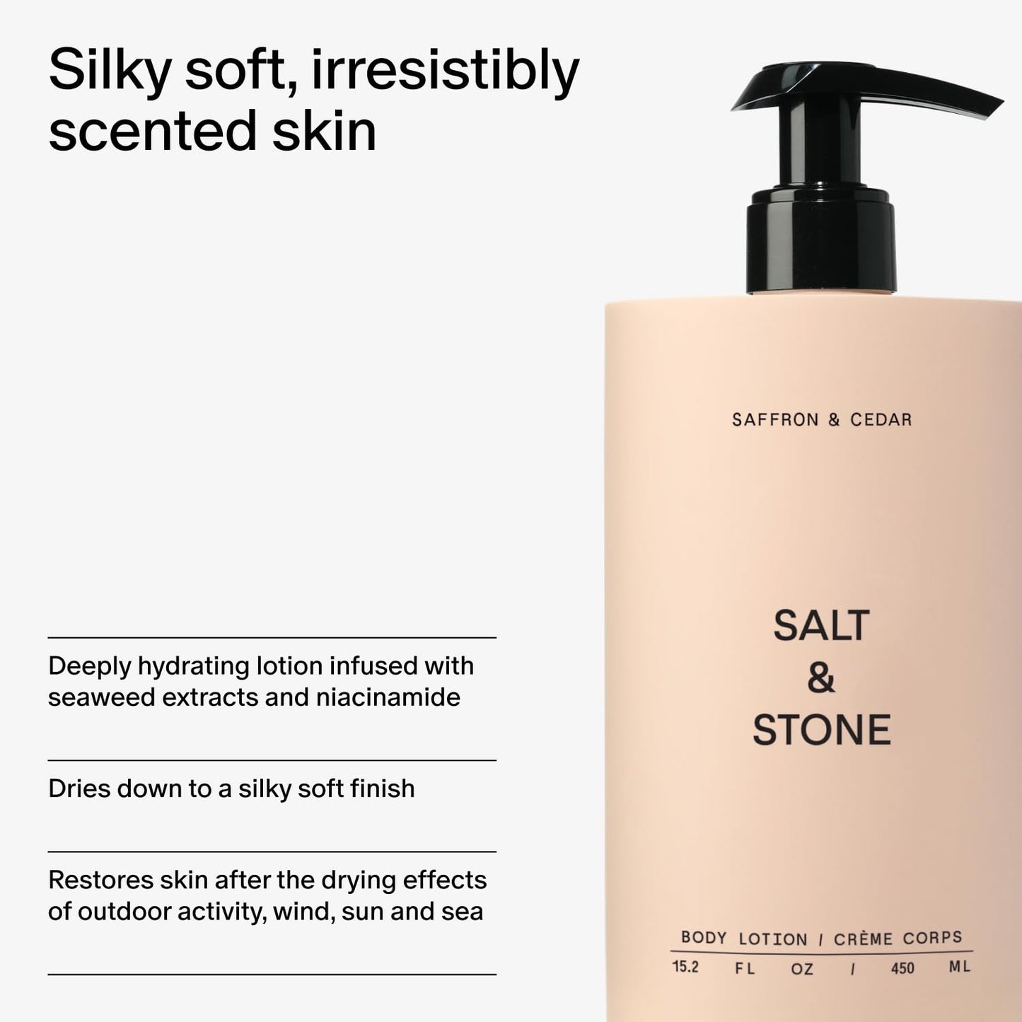 Salt & Stone Body Lotion for Women & Men | Saffron & Cedar | Hydrates, Nourishes & Softens Skin | Restores Dry Skin | Fast-Absorbing | Cruelty-Free & Vegan | 15.2 fl oz