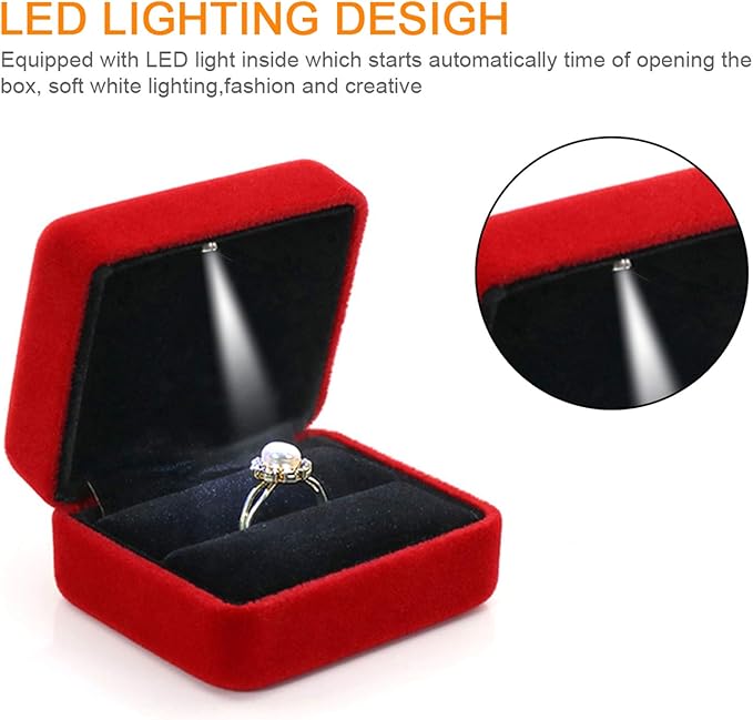 GBYAN Velvet Ring Box with LED Light Jewelry Display Gift Box for Proposal,Engagement, Wedding