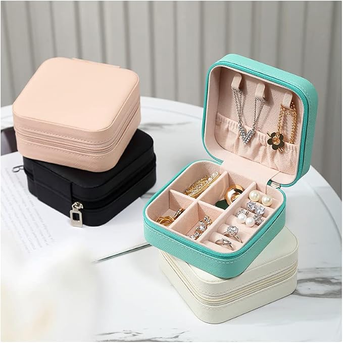 Mini Jewelry Travel Case, Small Portable Jewellry Organizer Box Portable Display Storage Box for Rings Earrings Necklaces, Gifts for Girl, Women, Wedding, Birthday, Mom, Mother's Day (Blue)