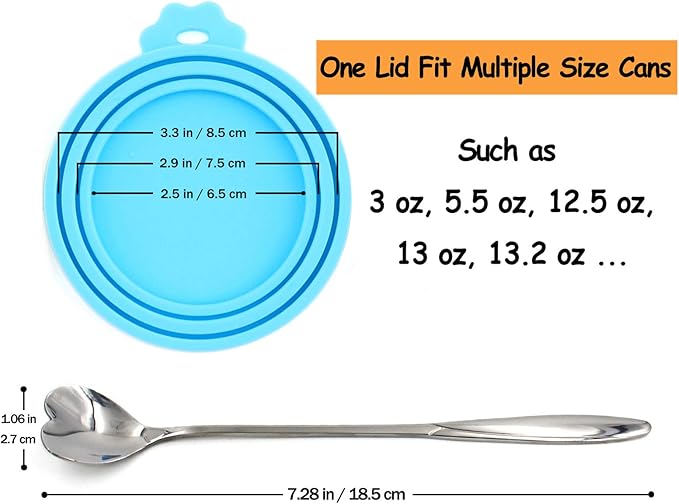 Comtim Pet Food Can Lids, Silicone Can Covers for Dog Cat Food, Universal Size Fit Small Medium Large Cans, 2 Pack and 1 Pet Food Cans Spoon