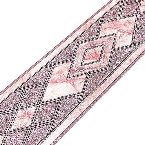 Simplemuji 3D Self Adhesive Pink Diamond Lattice Pattern Waterproof Wallpaper Border Peel and Stick for Bathroom Kitchen Counter Top Tiles Sticker,4 Inch by 16.5 Feet