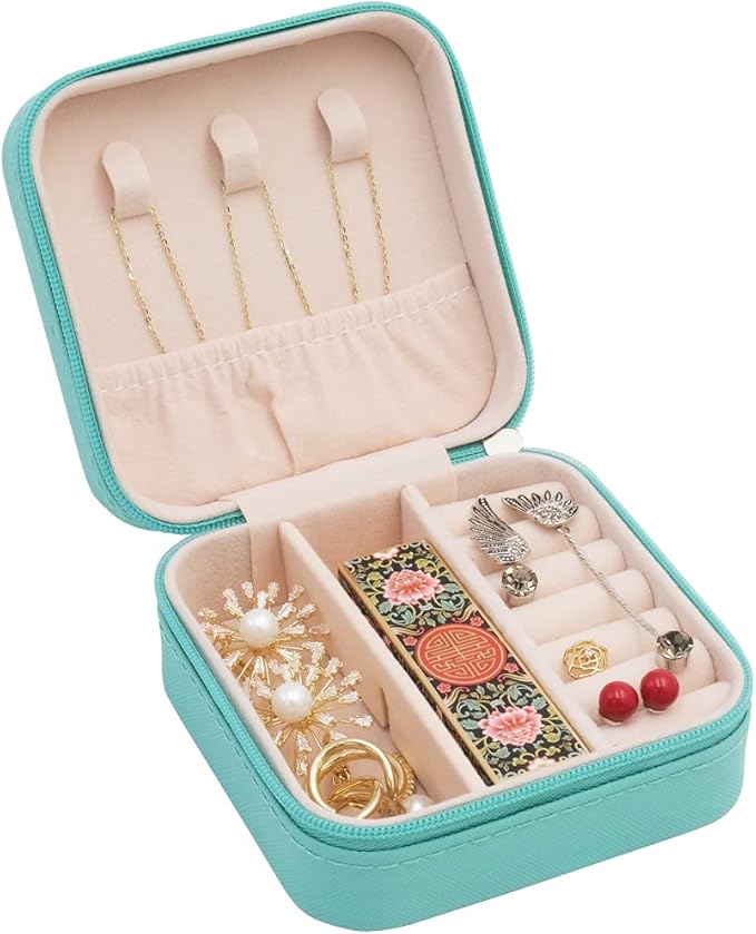 Mini Jewelry Travel Case, Small Portable Jewellry Organizer Box Portable Display Storage Box for Rings Earrings Necklaces, Gifts for Girl, Women, Wedding, Birthday, Mom, Mother's Day (Blue)