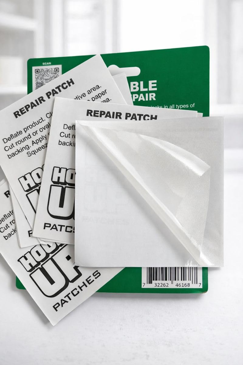 HOOK UP Inflatable Repair Patches – Heavy Duty Peel & Stick Patch Kit for Pool Floats, Air Mattresses, Inflatables & PVC – Waterproof, No Glue Needed (10 Pack) (4” x 4”, Pack of 10)