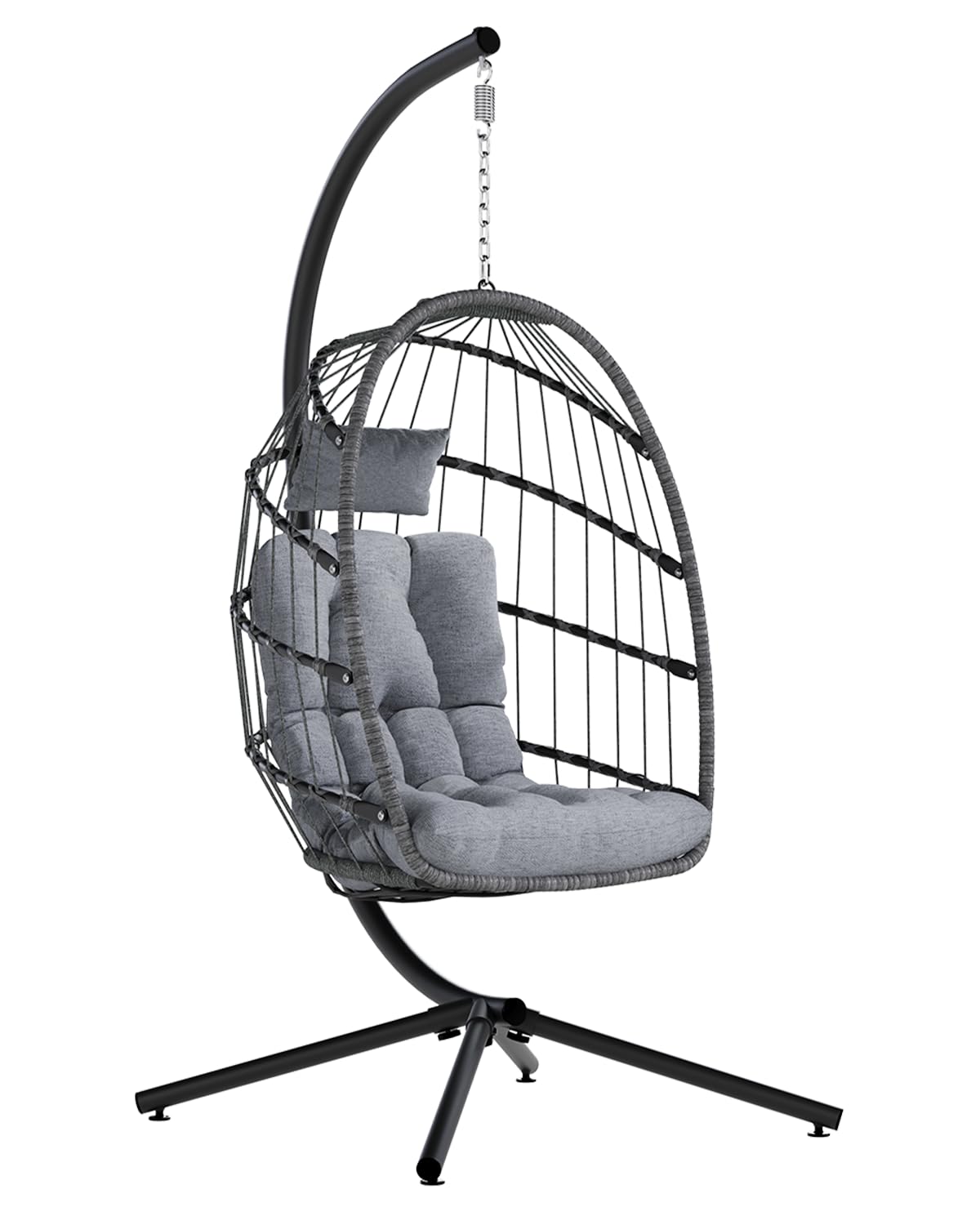 SWITTE Egg Chair Outdoor with Stand, Indoor Wicker Hanging Egg Swing Chair with Cushion, 350lbs Capacity for Patio, Bedroom, Garden - Light Grey