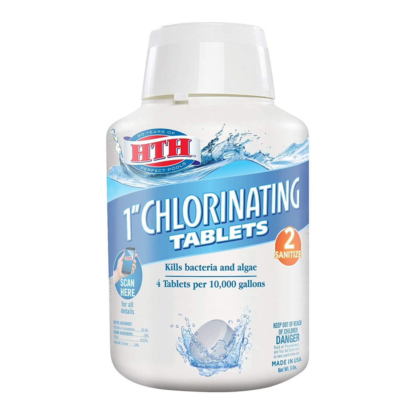 HTH 42031 1" Chlorinating Tablets Swimming Pool Chlorine, 5 lbs