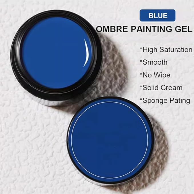 Sponge Pat Paint Nail Gel, Blending Colors Ombre Nails Gradient Gel Nail Blush Blooming Aura Nails Drawing Stripper Floral Painting Nail Art, No Wipe, UV/LED Curing 5ml 1PC (Blue)