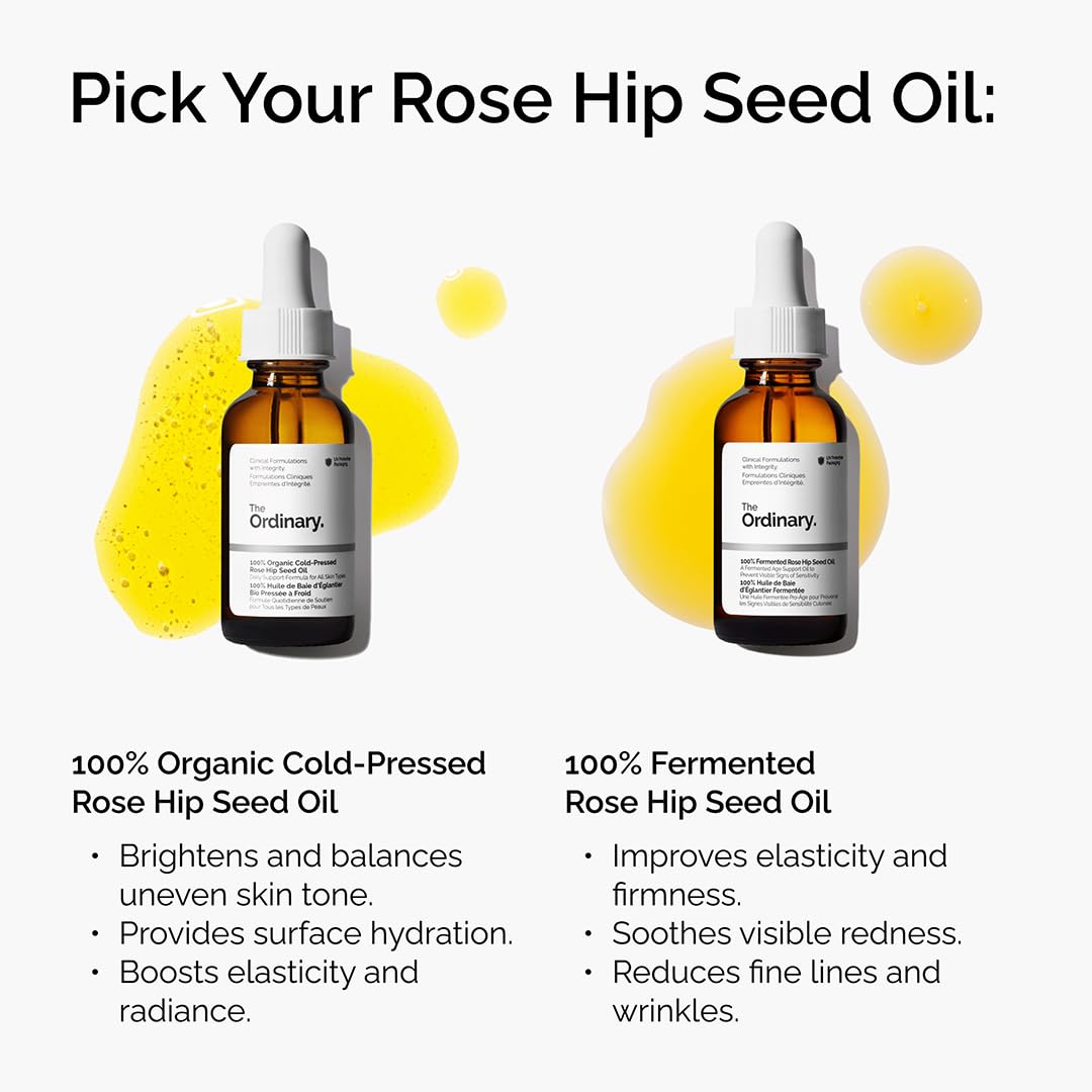The Ordinary 100% Organic Cold-Pressed Rose Hip Seed Oil,Addresses Signs-of Aging by Improving the Appearance of Uneven Skin Tone,Supporting Skin Elasticity,1 Fl Oz,(Pack of 2)