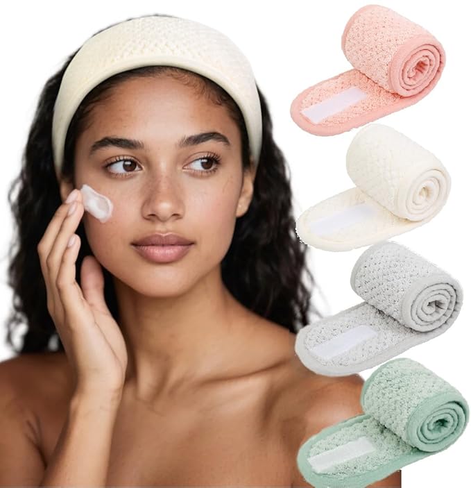 Huachi Skincare Headbands for Women Girls: Spa Headband for Washing Face Towel Hair Bands, Makeup Facial Face Wash Head Bands 4 PCS