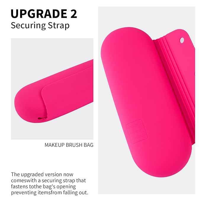 2 IN 1 Silicone Makeup Brush Holder with Beauty Make Up Sponge Holder Case：Soft Portable Cosmetic Face Brushes Holder with Upgrade Anti-Fall Out Magnetic Closure - Babbie Pink