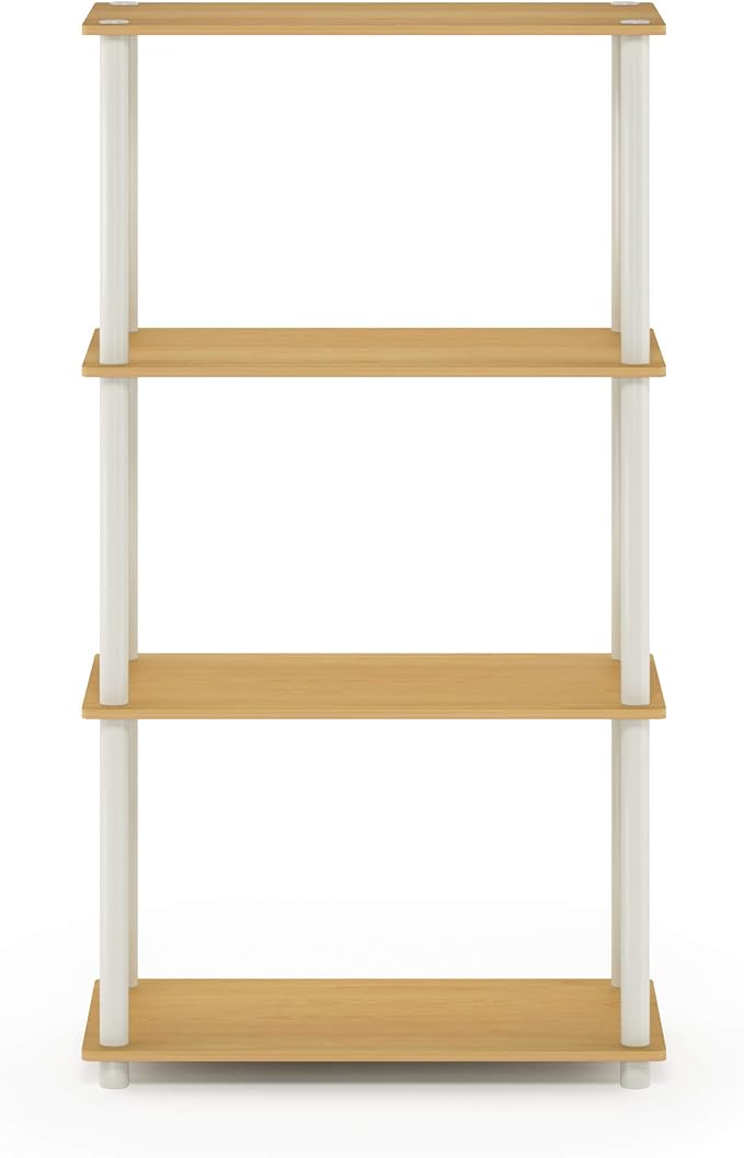 Furinno Turn-N-Tube 4-Tier Multipurpose Shelf Display Rack, Round Tubes, Blonde Maple/White