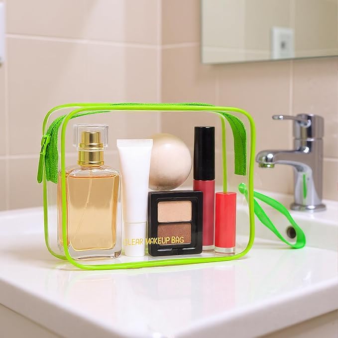 Clear Makeup Bag,2 Pack TSA Approved Toiletry Bag Travel Toiletry Bag Hanging Makeup Cosmetic bag for Women Men (Green)