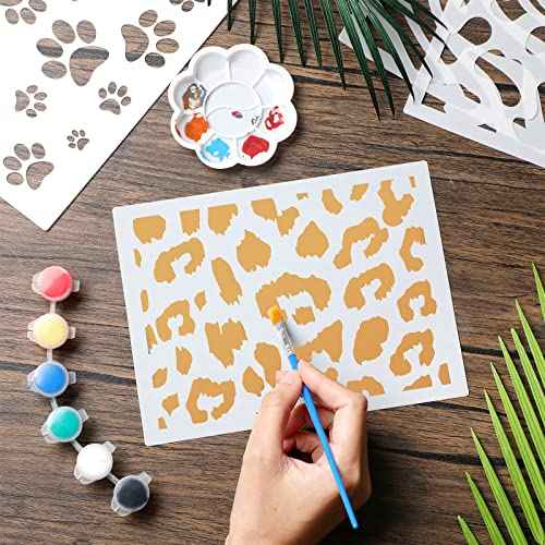 5 Pieces Animal Print Skin Stencil 8 x 6 Inches Leopard Makeup Zebra Painting Stencil Reusable Cheetah Template Plastic Cow Giraffe for Painting on Wall Face Body