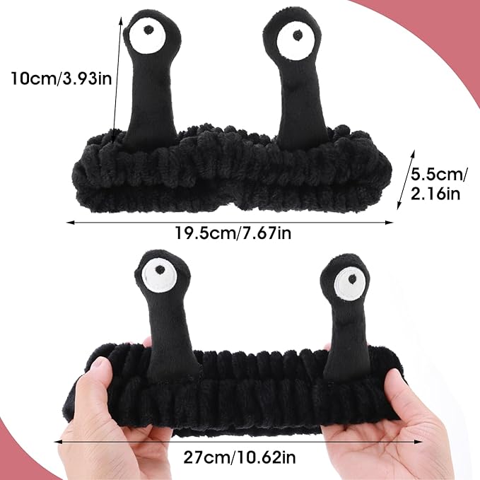 Spa Headband Facial Makeup Head Band Microfiber Soft Coral Fleece Head Wraps Snail Cartoon Cute Hair Accessories Elastic Skincare Hair Band for Women Girls Washing Face Beauty (Black)