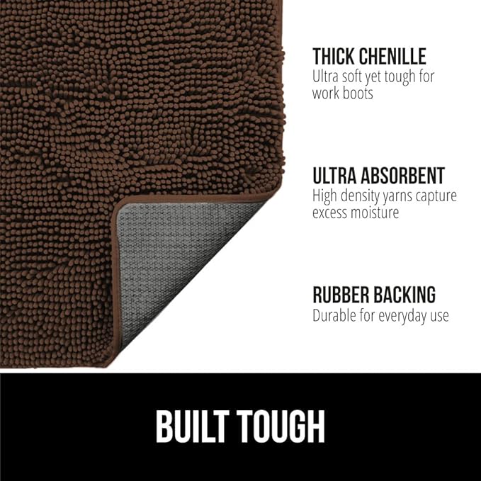 GORILLA GRIP SoakSTOPPER Dog Door Mat, 48x30 Machine Washable Rug Absorbent Doormat Captures Moisture Mud Dirt, Quick Dry Soft Chenille Entryway Rugs Indoor Entrance Mats for Dog Paws, Brown