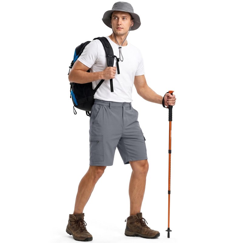 Jessie Kidden Mens Outdoor Casual Expandable Waist Lightweight Water Resistant Quick Dry Fishing Hiking Shorts (6222 Grey 10inch 42)