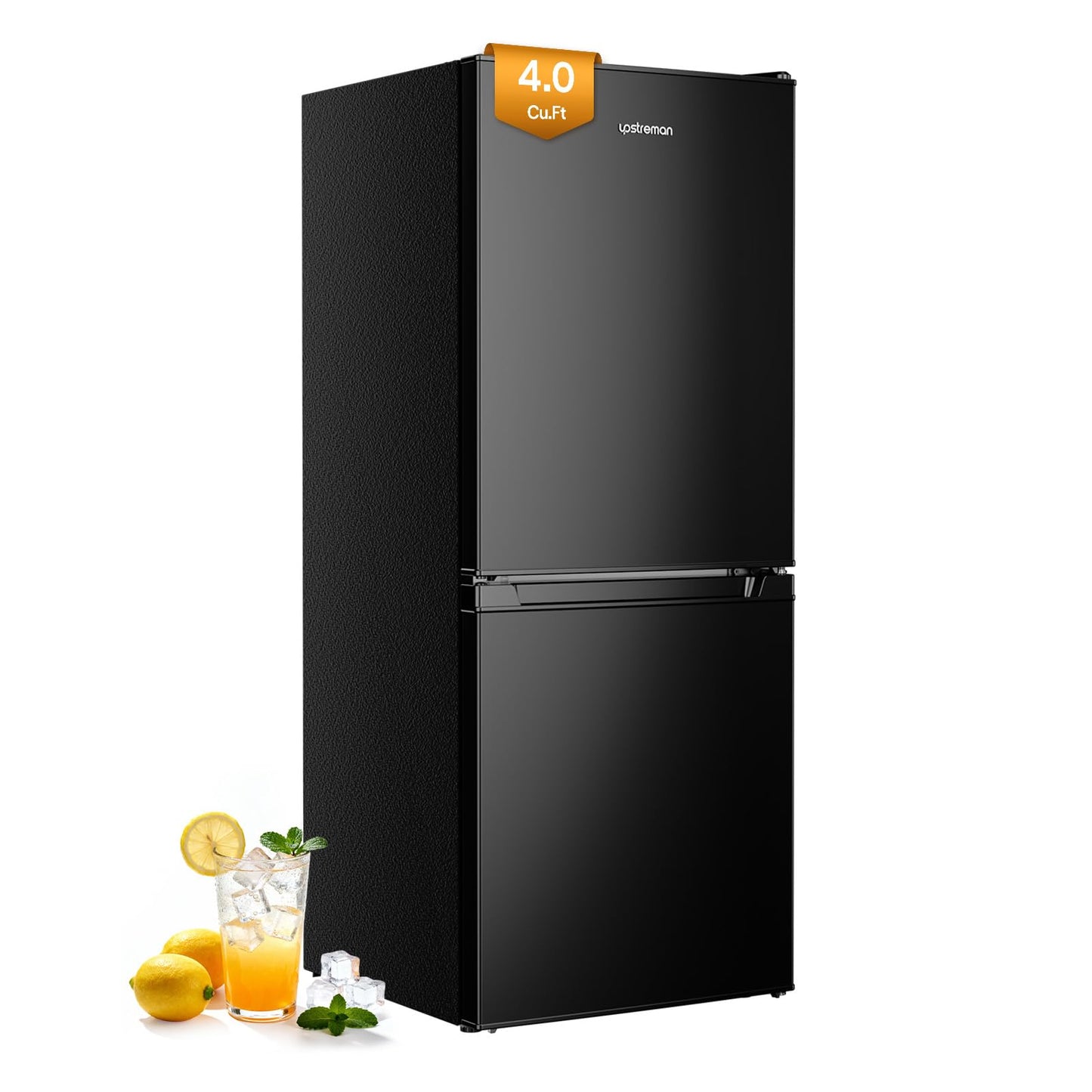 Upstreman 4.0 Cu.Ft Mini Fridge with Bottom Freezer, Double Door Small Refrigerator, Large Capacity Small Fridge with Freezer, Mini Refrigerator for Bedroom, Dorm, Office, BM40 (Black)