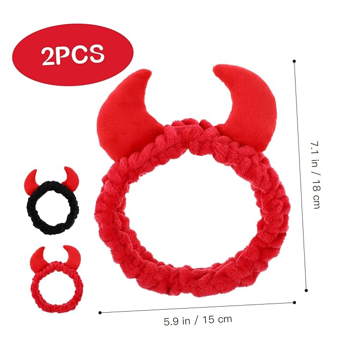 Beaupretty 2 Pack Spa Headband for Women, Devil Horns Facial Headband for Face Wash & Makeup, Soft Hair Band (Black, Red)