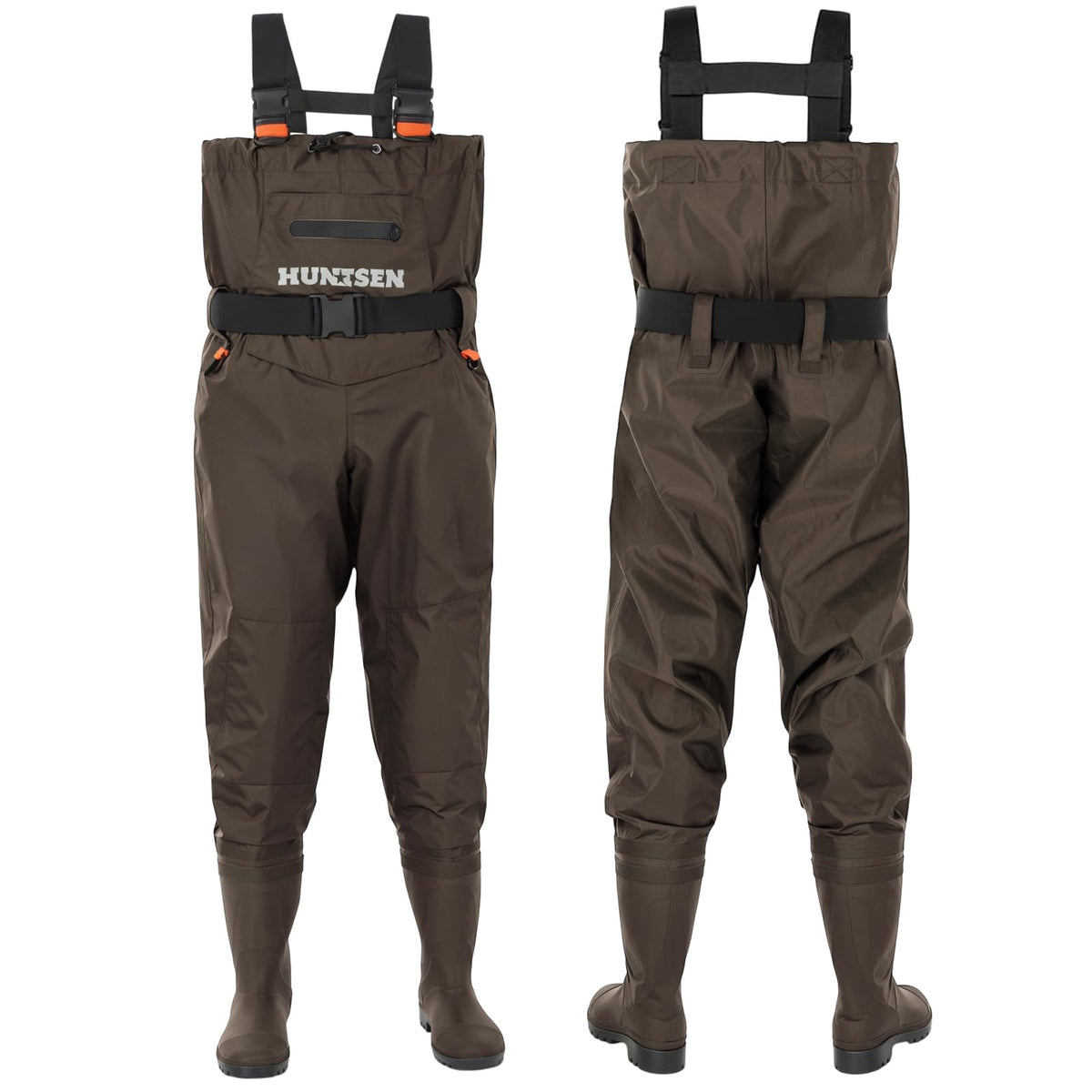 HUNTSEN Fishing Waders for Men Women - 2-Ply Nylon/PVC Waterproof Hunting Chest Waders with Boot Hanger&Phone Case, Size10-12