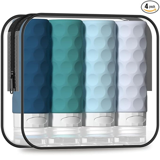 Silevoler Travel Bottles for Toiletries, 4pcs Tsa Approved 3oz Travel Size Containers, BPA Free Leak Proof Premium Silicone Bottles, Refillable Liquid Squeezable Accessories W/Toiletry Bag(Mint)