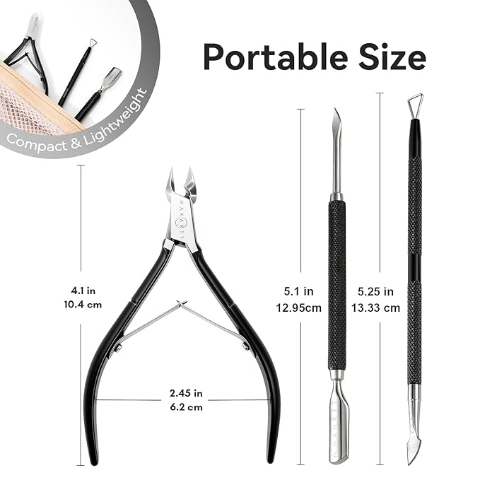 Makartt Cuticle Trimmer Set: Professional Cuticle Nipper and 2 Cuticle Pushers, Stainless Steel Manicure Tools for Nail Care and Prep, 7mm Precision Jaw, Ergonomic, Washable and Portable (Black)