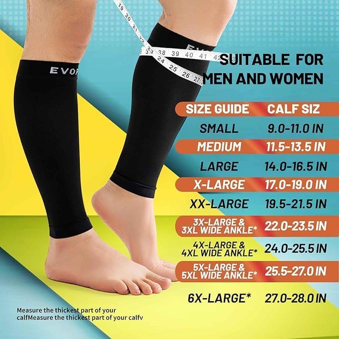 8-15 mmHg 1Pair Men and Women Wide Calf Sleeve Brace Compression Socks for Leg Support, Pain Relief