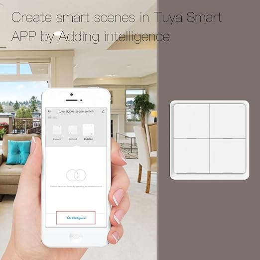 MOES Wireless Smart Scene Switch Button, Require MOES HUB, Zigbee Connection Tuya Battery Powered Included 12 Scene Controller Light Switch for Smart Home Automation 4 Gang White