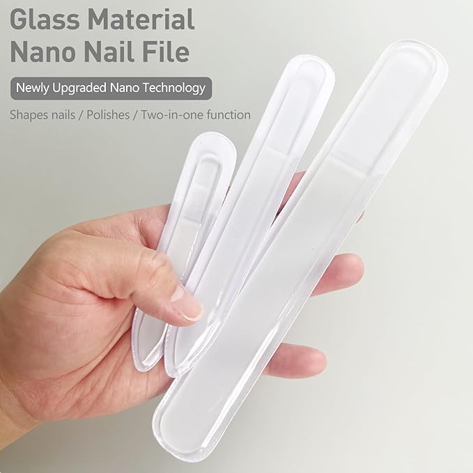 Professional 3-Piece Czech Glass Nail File Set - Handmade, Tempered Glass Files - Double-Sided, Washable, Etched for Natural Nails, Ideal Present Set