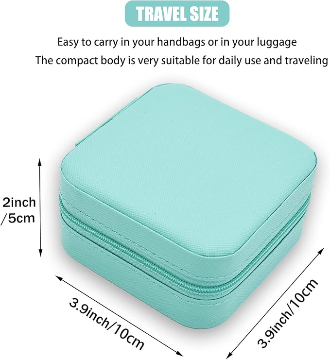 MODENGKONGJIAN Mini Jewelry Travel Case, PU Leather Travel Jewelry Organizer Box, Small Portable Portable Jewellery Storage Holder for Womens Rings Earrings Necklaces Bracelets (Blue)