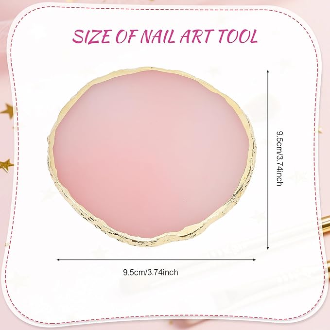 Pengxiaomei 2 Pcs Resin Pink Nail Art Palette, Nails Polish Palette Nail Art Tools Gold Edge Nails Art Display Board Easter Gifts for Women Easter Basket Stuffers