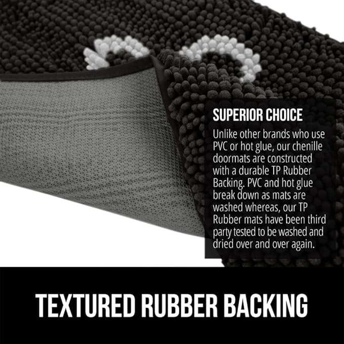 GORILLA GRIP SoakSTOPPER Dog Door Mat, 30x20 Machine Washable Rug Absorbent Doormat Captures Moisture Mud Dirt, Quick Dry Soft Chenille Entryway Rugs Indoor Entrance Mats for Dog Paws, Black White