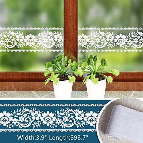VEELIKE Lace Border Window Sticker Transparent White Removable Peel and Stick Wallpaper Wall Waist Line Sticker for Wall Glass Window Door Home Decor DIY (4 inch¡¿32.8 ft)