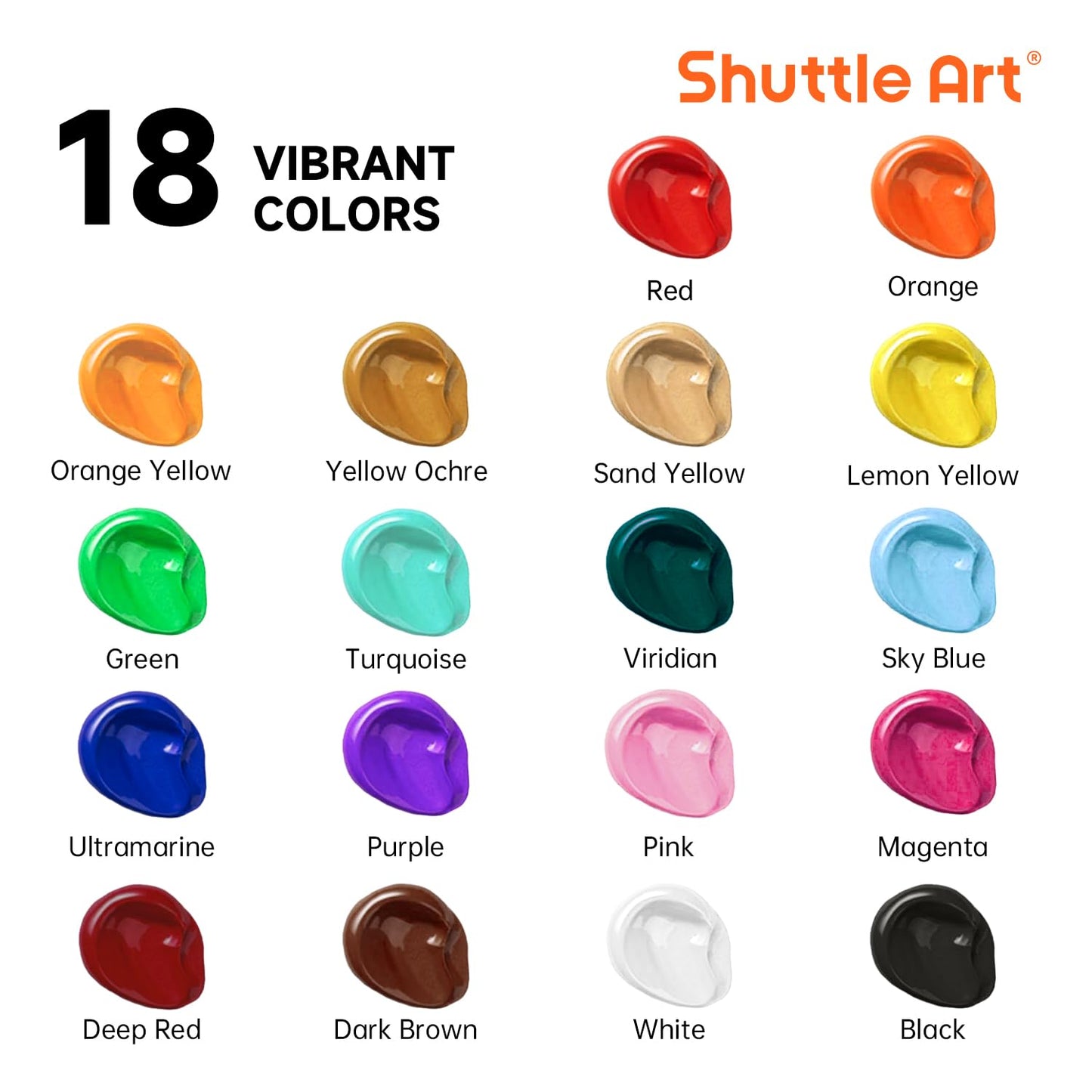 Shuttle Art 18 Colors Acrylic Paint Bottle Set (250ml/8.45oz), Rich Pigmented Bulk Painting Supplies for Artists, Beginners and Kids on Rocks Crafts Canvas Wood Ceramic