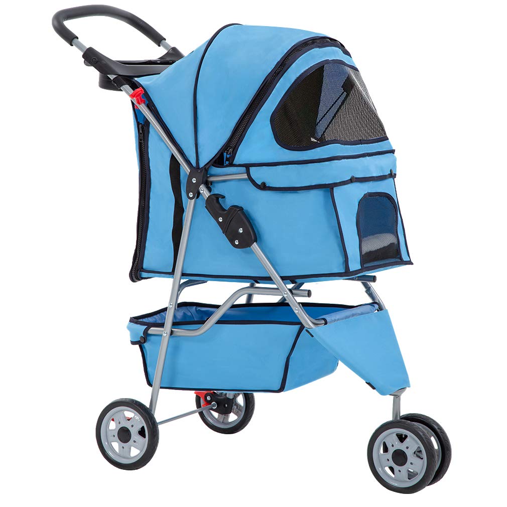 BestPet | 3-Wheel Pet Stroller | Dog and Cat Stroller | Breathable Mesh | Lightweight Travel Carrier | Waterproof & Foldable Design | Storage Basket | Black | for Daily Walks & Outdoor Use
