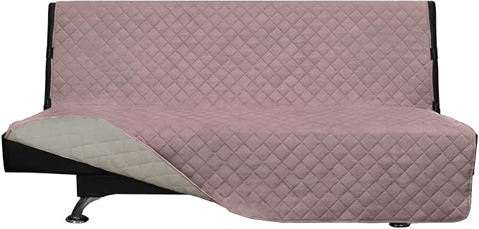 Easy-Going Futon Sofa Slipcover Reversible Sofa Cover Armless Futon Cover Furniture Protector Couch Cover Water Resistant Pets, Kids, Children, Dog, Cat (Futon, Pink/Beige)