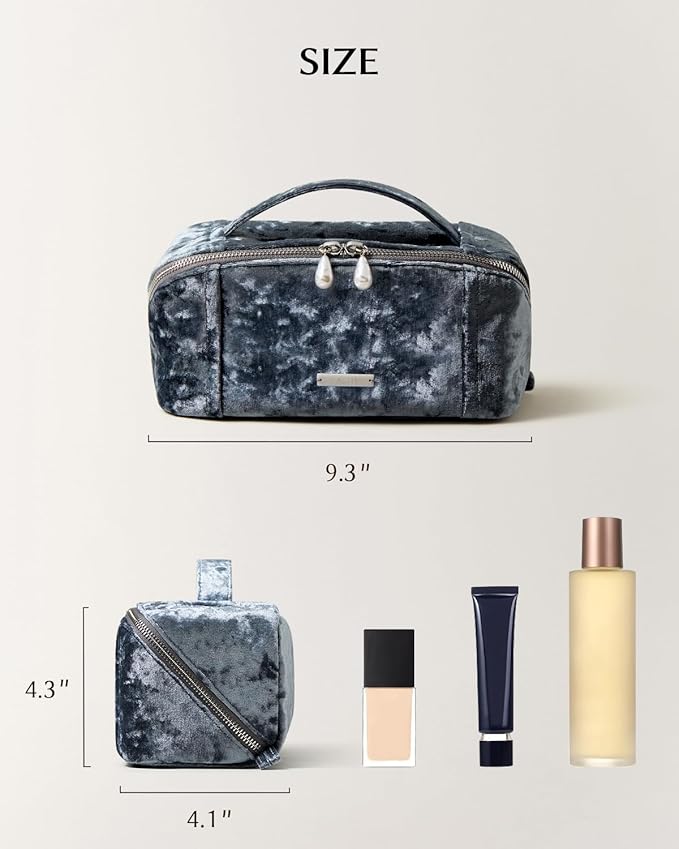 EACHY Travel Makeup Bag, Large Capacity Cosmetic Bag for Women, Waterproof PU Leather, Flat Open Portable Toiletry Bag for Skincare, Brushes & Travel Essentials