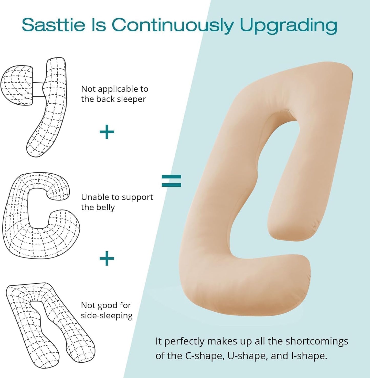 Sasttie Pregnancy Pillows for Sleeping, Jumbo U Shaped Cooling Full Body Pillow with Removable Cover, Pregnant Women Must Haves, Maternity Essential, Beige