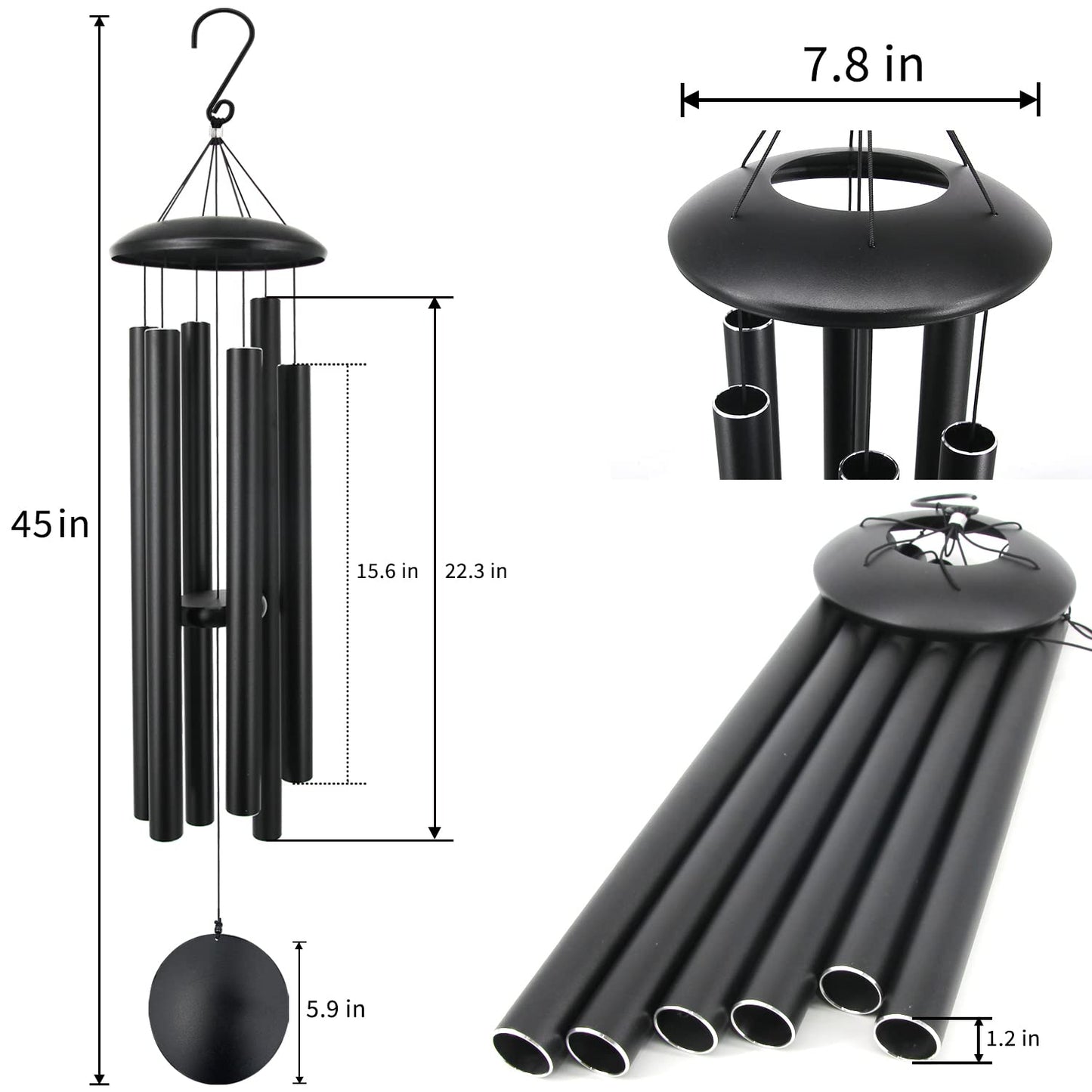ASTARIN 45 in Memorial Wind Chimes Large with 6 Heavy Tubes, Large Deep Tone Wind Chimes Outdoor for Garden Hanging Décor,Sympathy Gifts. Black