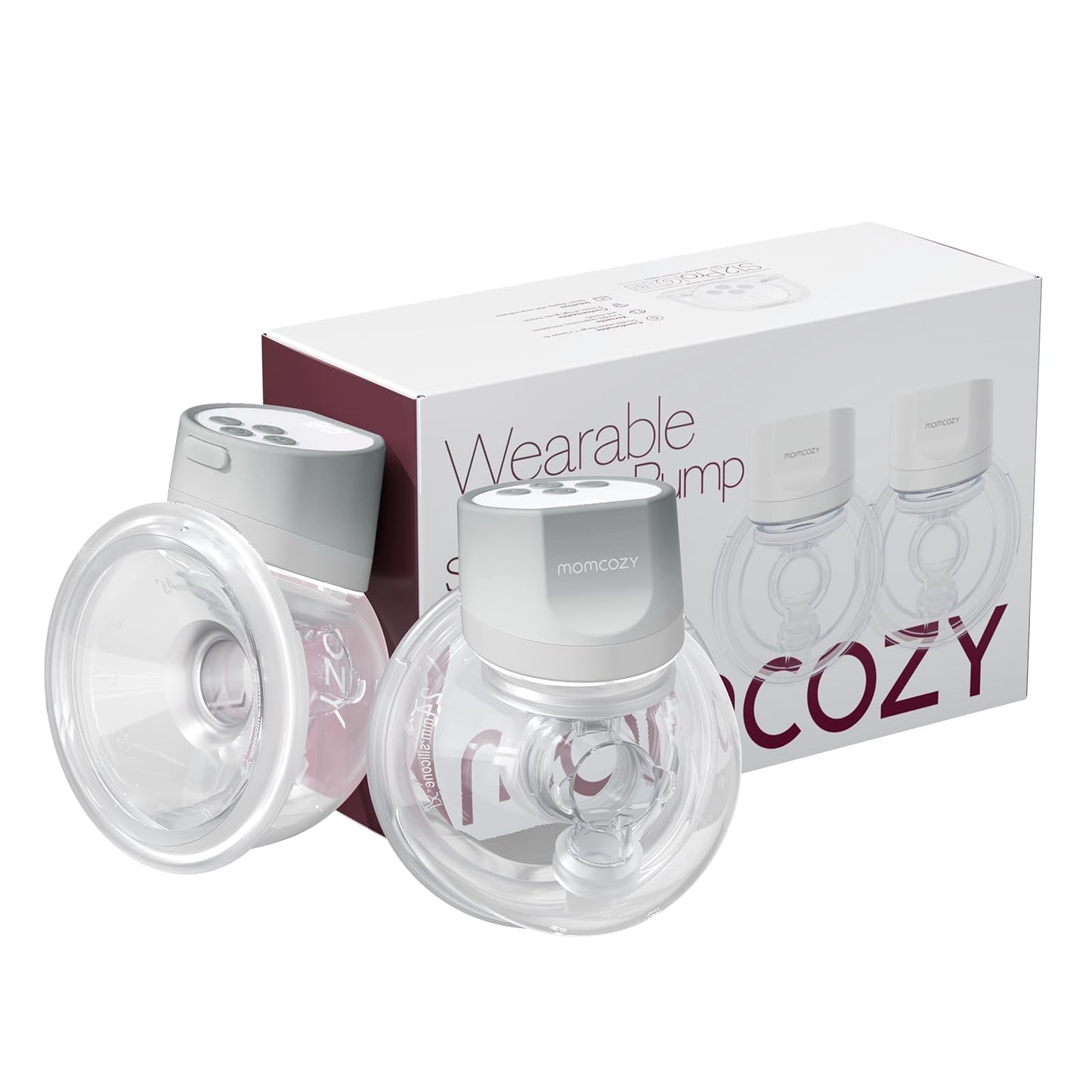 Momcozy Hands-Free Breast Pump S12 Pro, Wearable & Portable Pump with Soft DoubleFit Flange, 3 Modes | 9 Levels Double Electric Pump, Smart Display, 24mm, 2 Pack, Gray Color