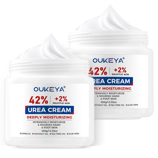 OUKEYA Urea Cream 42% plus Salicylic Acid 2% Net 12.35 Oz Foot & Hand Cream for Dry Cracked, Urea Lotion for Feet Maximum Strength, 2 Pack